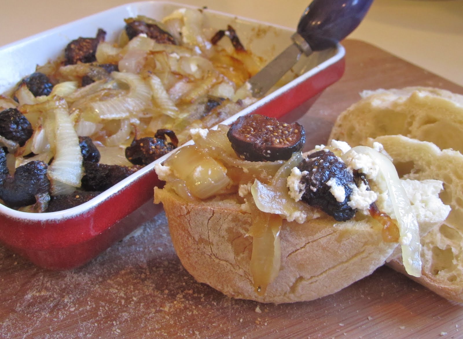 baked goat cheese dip with caramelized onions and figs greens & chocolate
