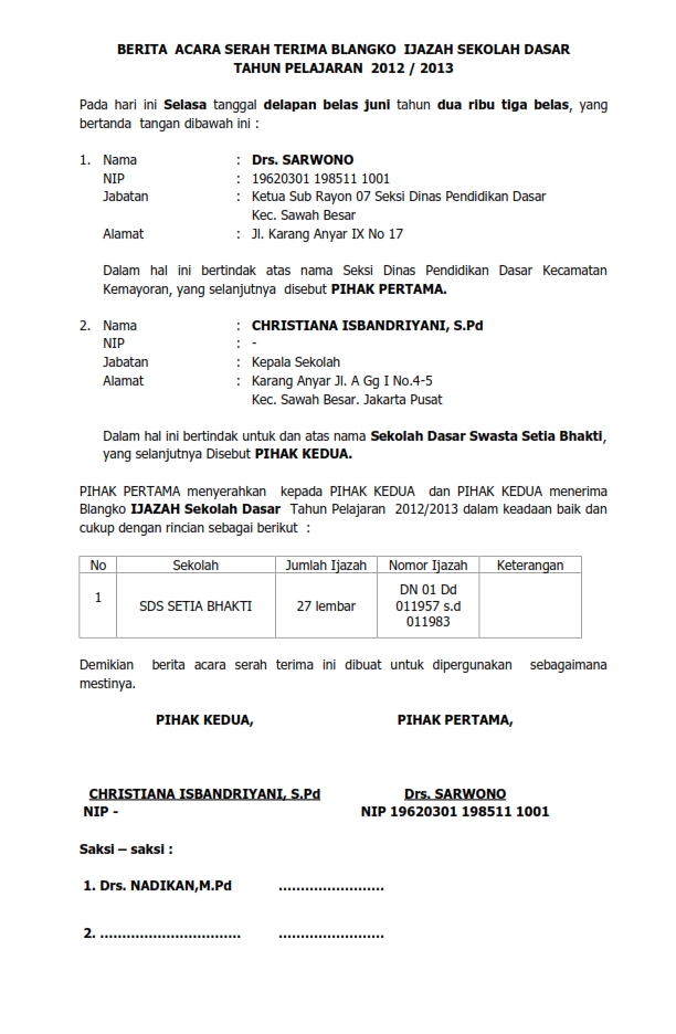 Contoh Berita Acara Serah Terima Gedung Sekolah Contoh Surat