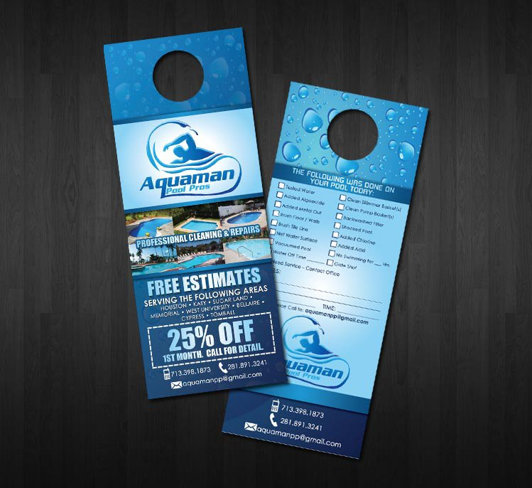WHIM DESIGN PLACE DOOR HANGER FOR POOL MAINTENANCE COMPANY