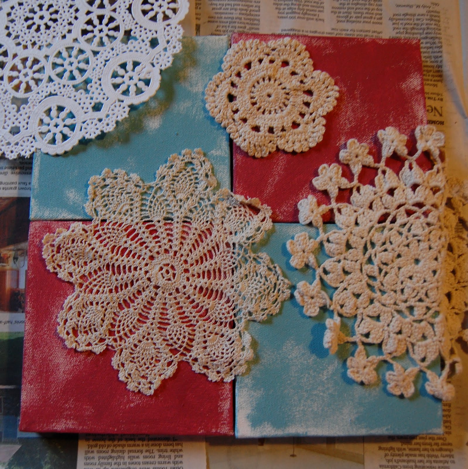 The Busy Bug Life Doily Canvas Paintings Tutorial