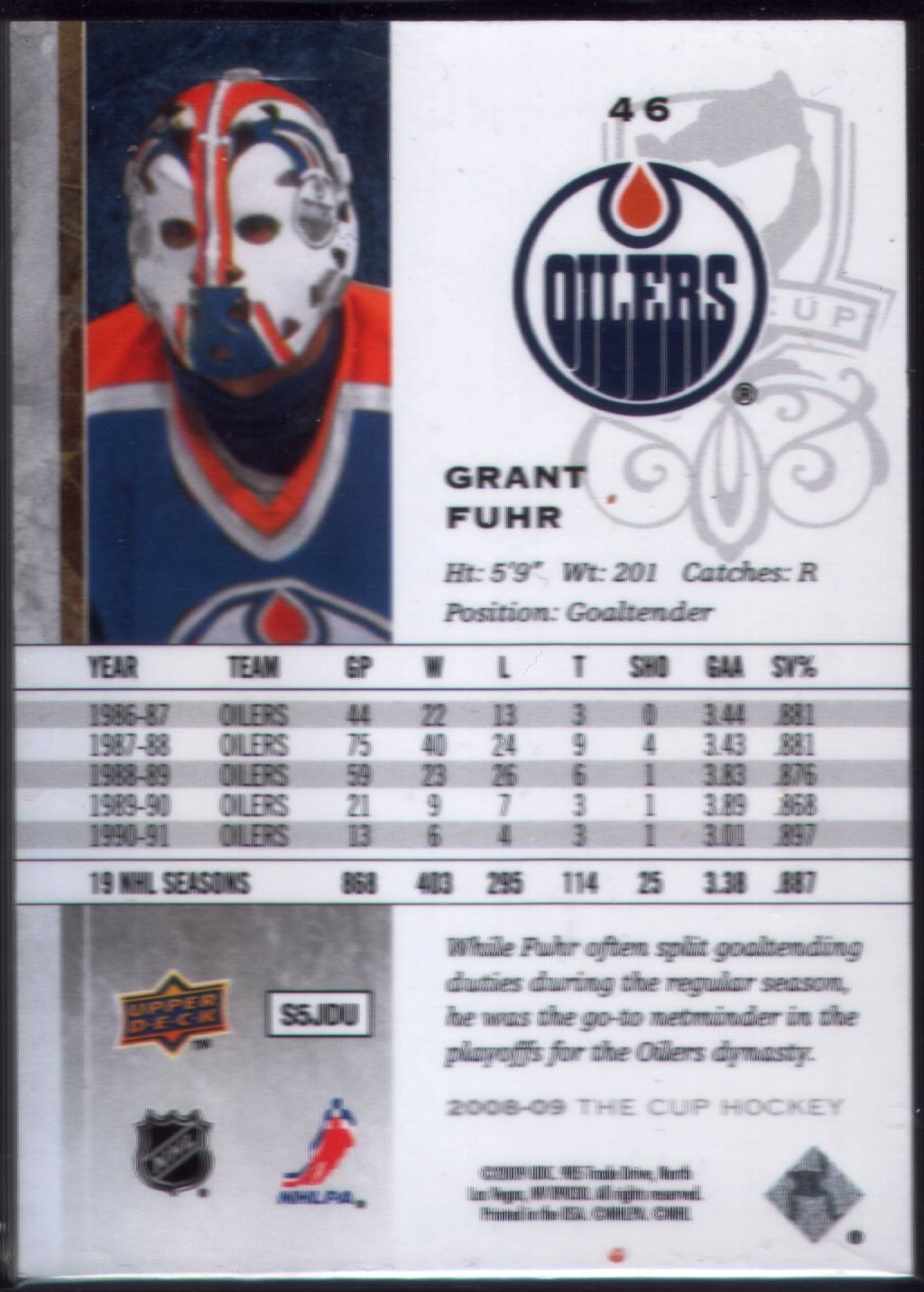 Grant Fuhr Card 1992-93 Pinnacle Mask #267 BGS BCCG 9