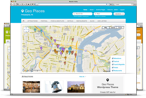 Geoplaces v4 WordPress Theme Free Download by Templatic.