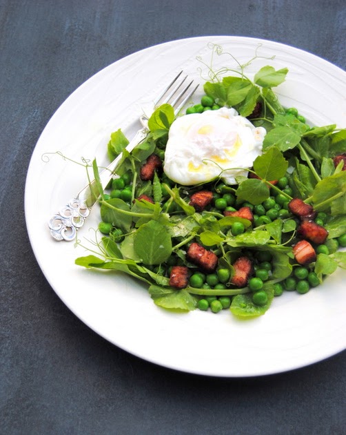 LowCarb Pea and Pea Shoot Salad with Bacon & Eggs Scrumptious South