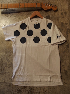engineered garments crossing crew t-shirt in white with navy printed dots