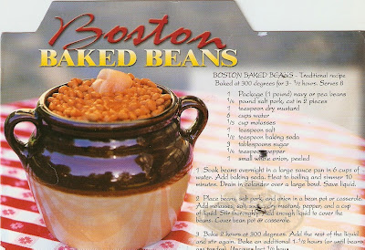 A postcard featuring a recipe for Boston Baked Beans