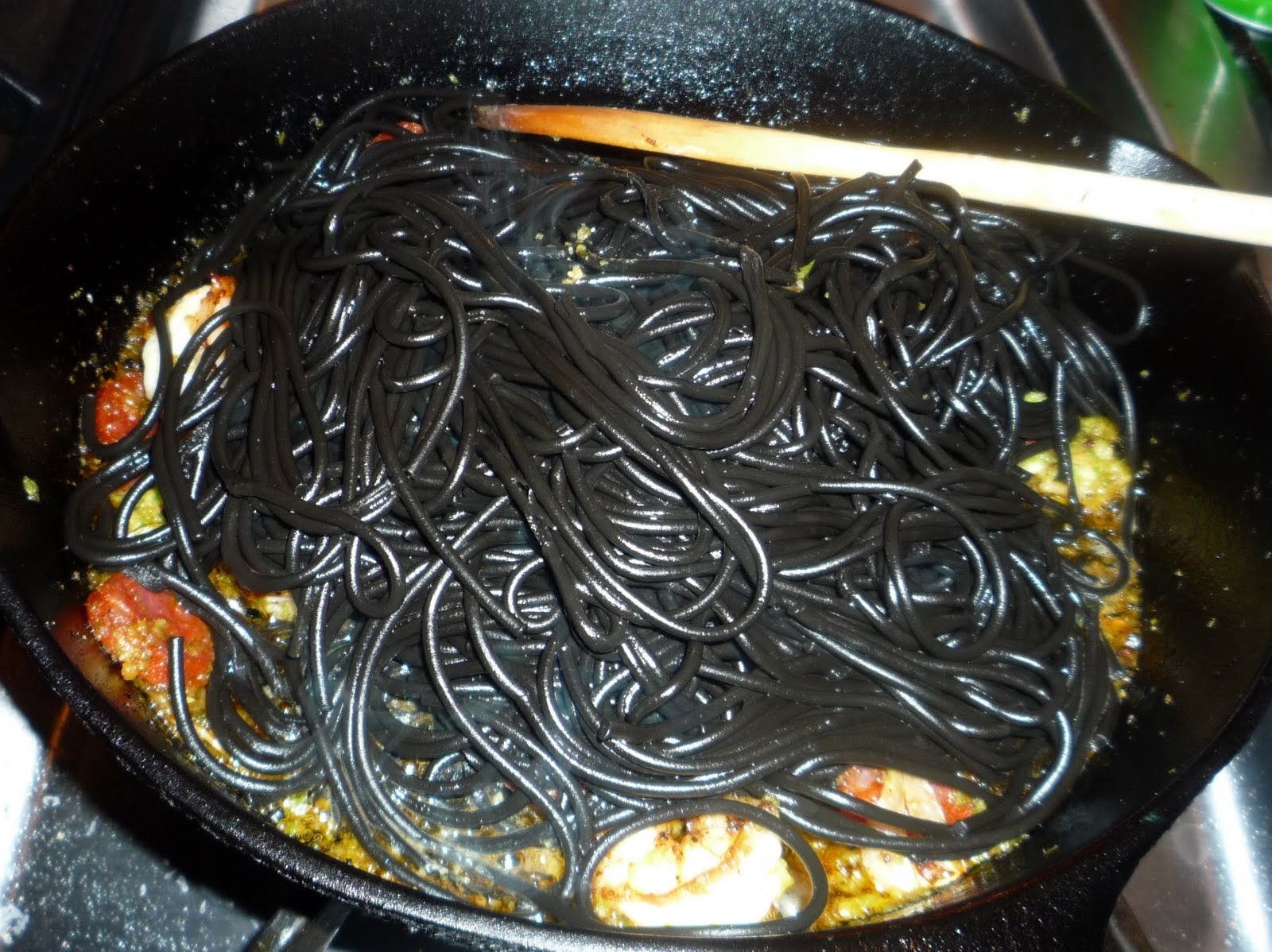 Dishing It Out Black Spaghetti with Shrimp and Chorizo