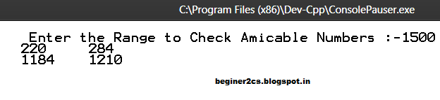 Beginner 2 Computer Science Amicable Pairs