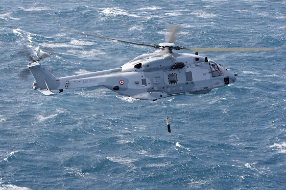 A French Navy NH90 NFH Caïman is deploying its FLASH dipping sonar. Picture: A.Pecchi/NHI NH90 Caiman