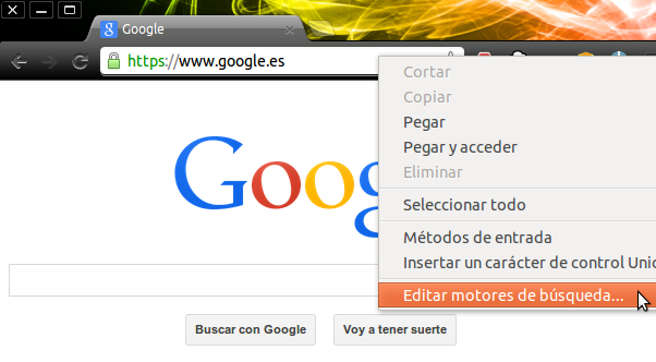 Acceso a los motores de búsqueda. Omnibox > Click derecho > Editar motores de búsqueda...