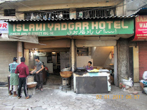 The landmark Muslim delicacy hotel on "Mirza Ghalib Road".