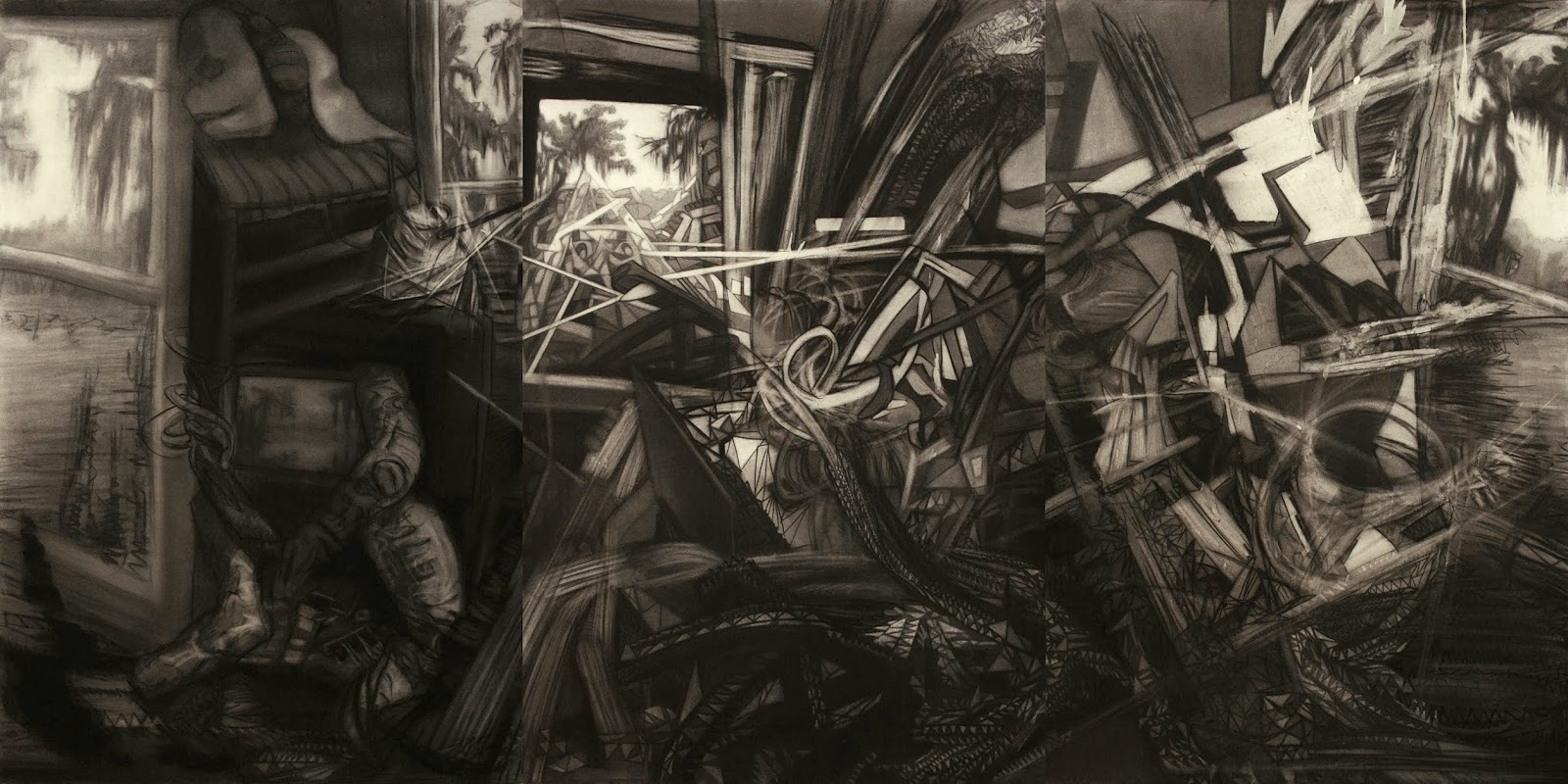 Isaac McCaslin, Boardwalk Loading Contemporary Charcoal Drawing