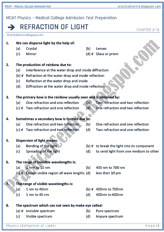 mcat-physics-refraction-of-light-mcqs-for-medical-college-admission-test