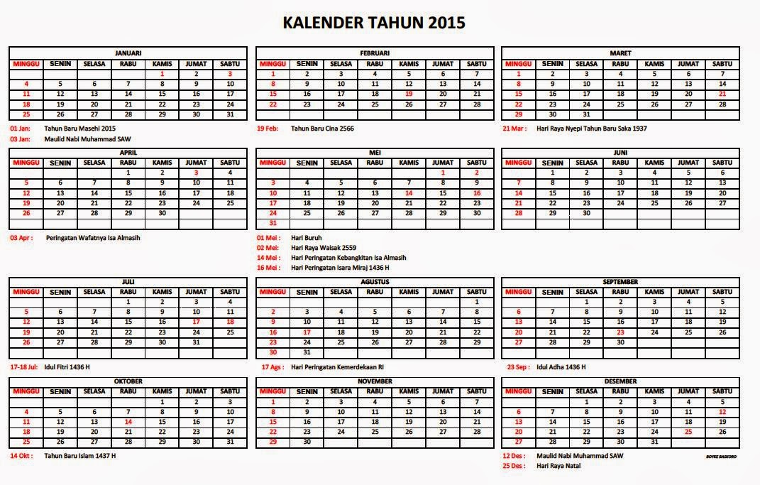 baskoro blog Kalender Tahun 2015
