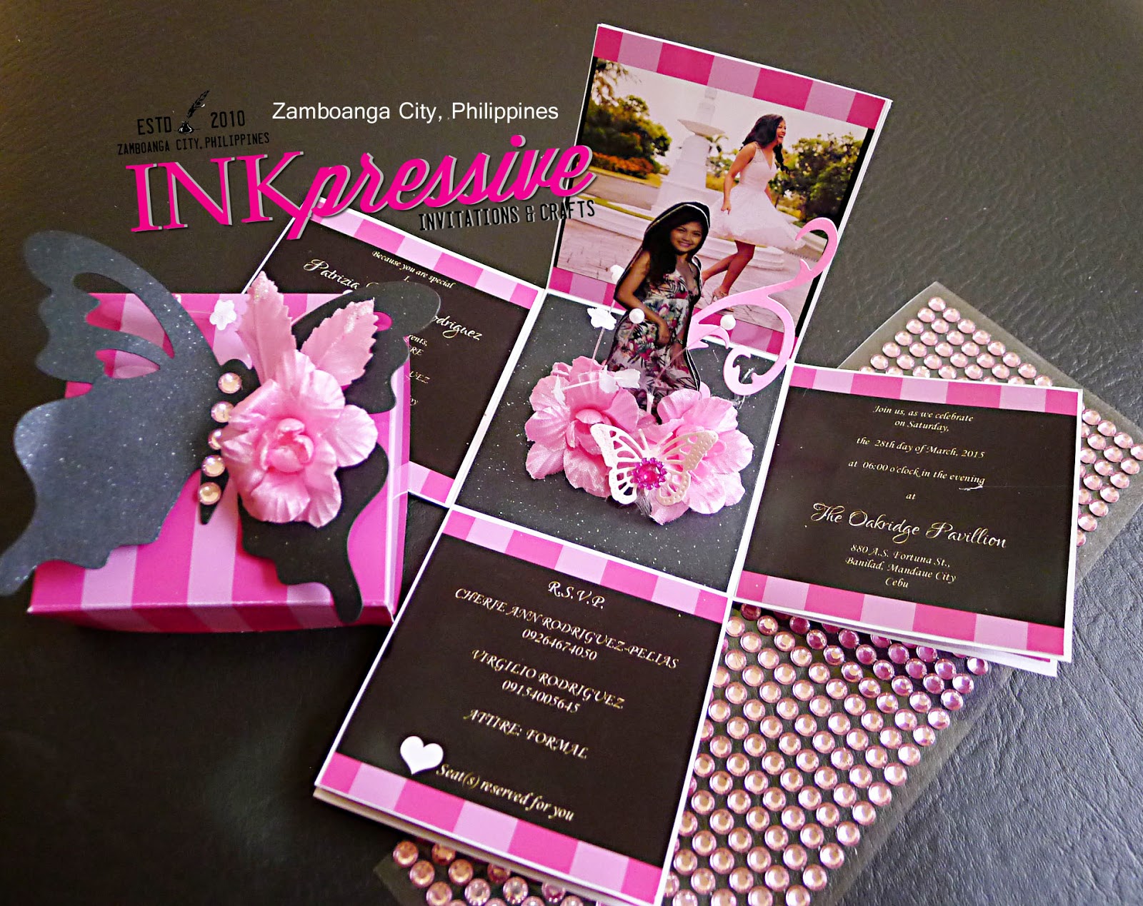 pink striped and black exploding box invitation debut victoria invitation card for debut