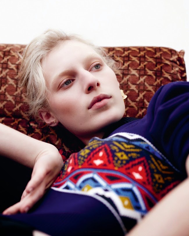 i-D Magazine Summer 2014, Julia Nobis Louis Vuitton 2014 AW:Nordic Style Knitwear with A-line Leather Mini Skirt Editorials