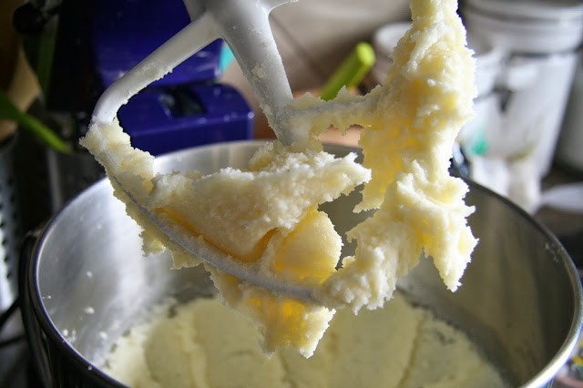 Creaming the butter and sugar together on high speed for 2-3 minutes. 