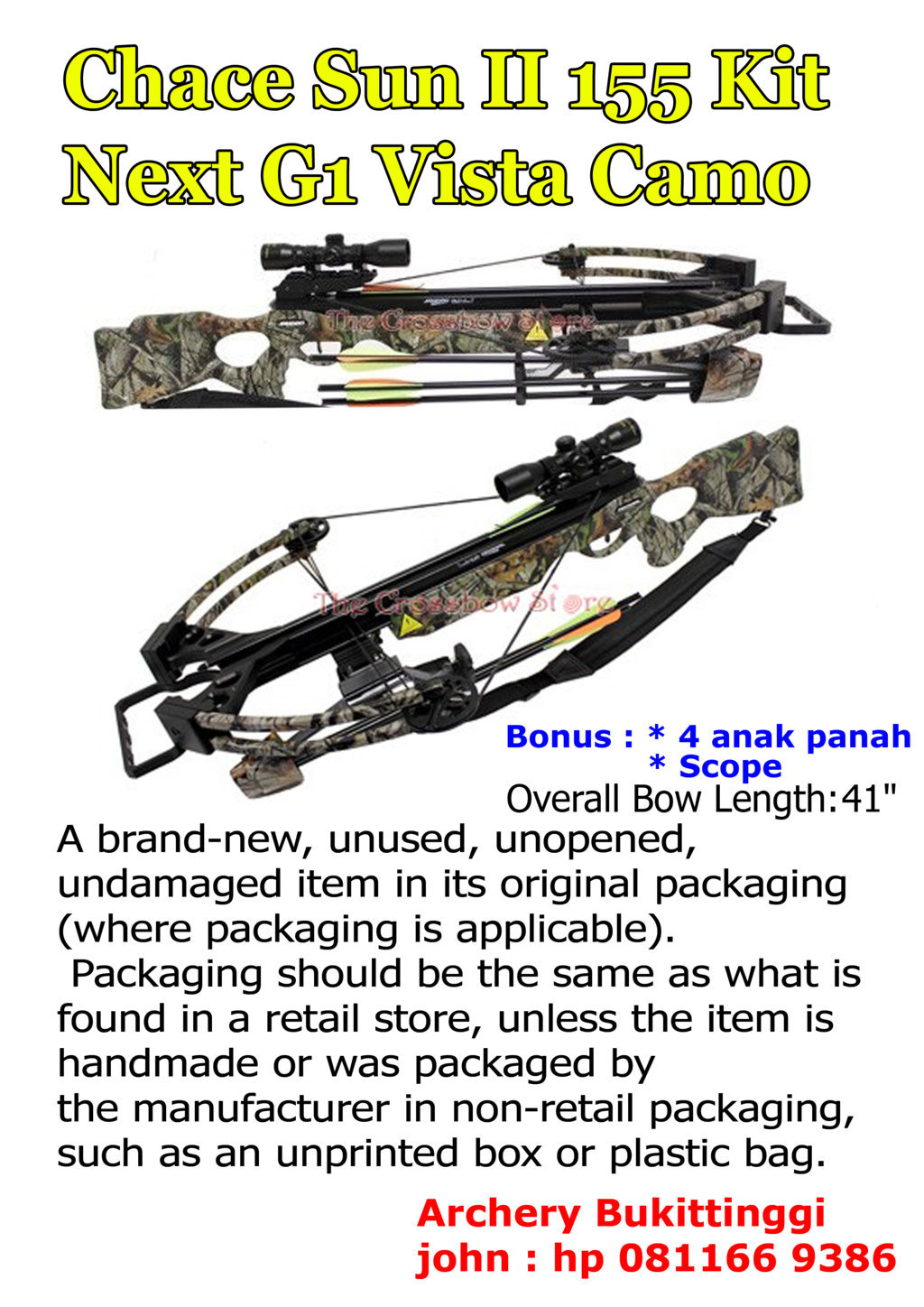 Chace-Sun II 155 lbs 350FPS 4x32 Scope Crossbow Package