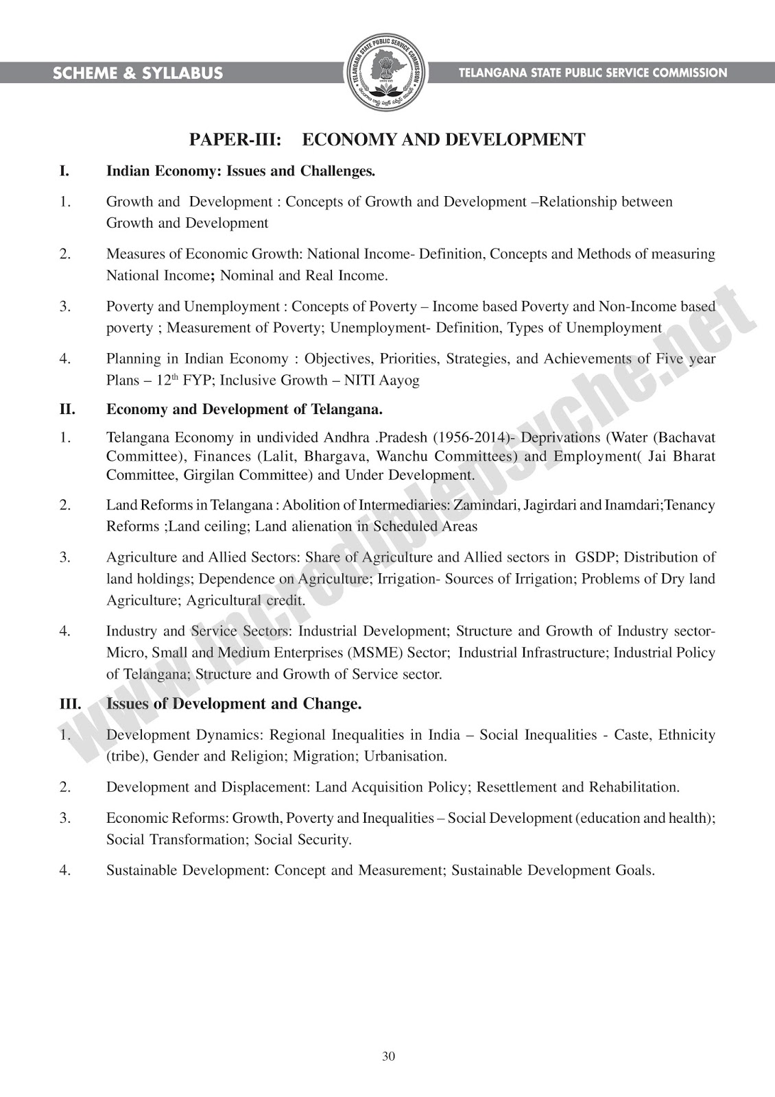 Telangana TSPSC Group III Services Posts Paper -III Examination Syllabus Telangana TSPSC Group III Services Posts Paper -III Examination Syllabus