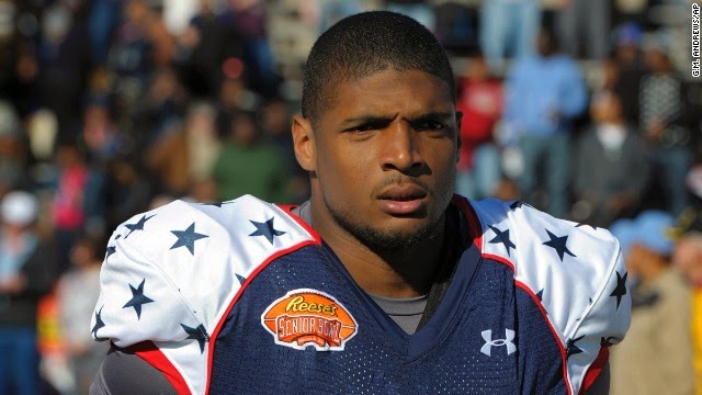 Former Missouri Tigers defensive end and 2014 NFL draft entrant Michael Sam tells ESPN and The New York Times on February 9 that he is gay. Sam is seen here before the NCAA Senior Bowl on Saturday, January 25, in Mobile, Alabama.