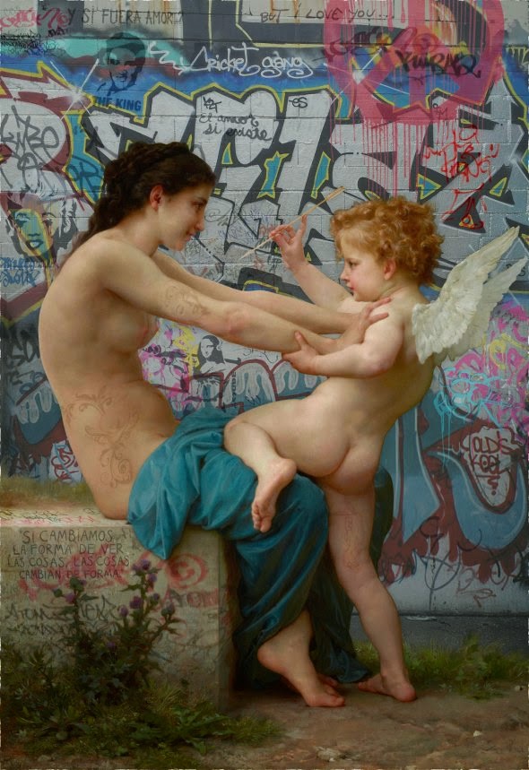 Marco Battaglini pinturas clássicas com elementos contemporâneos pichações nsfw seios nus