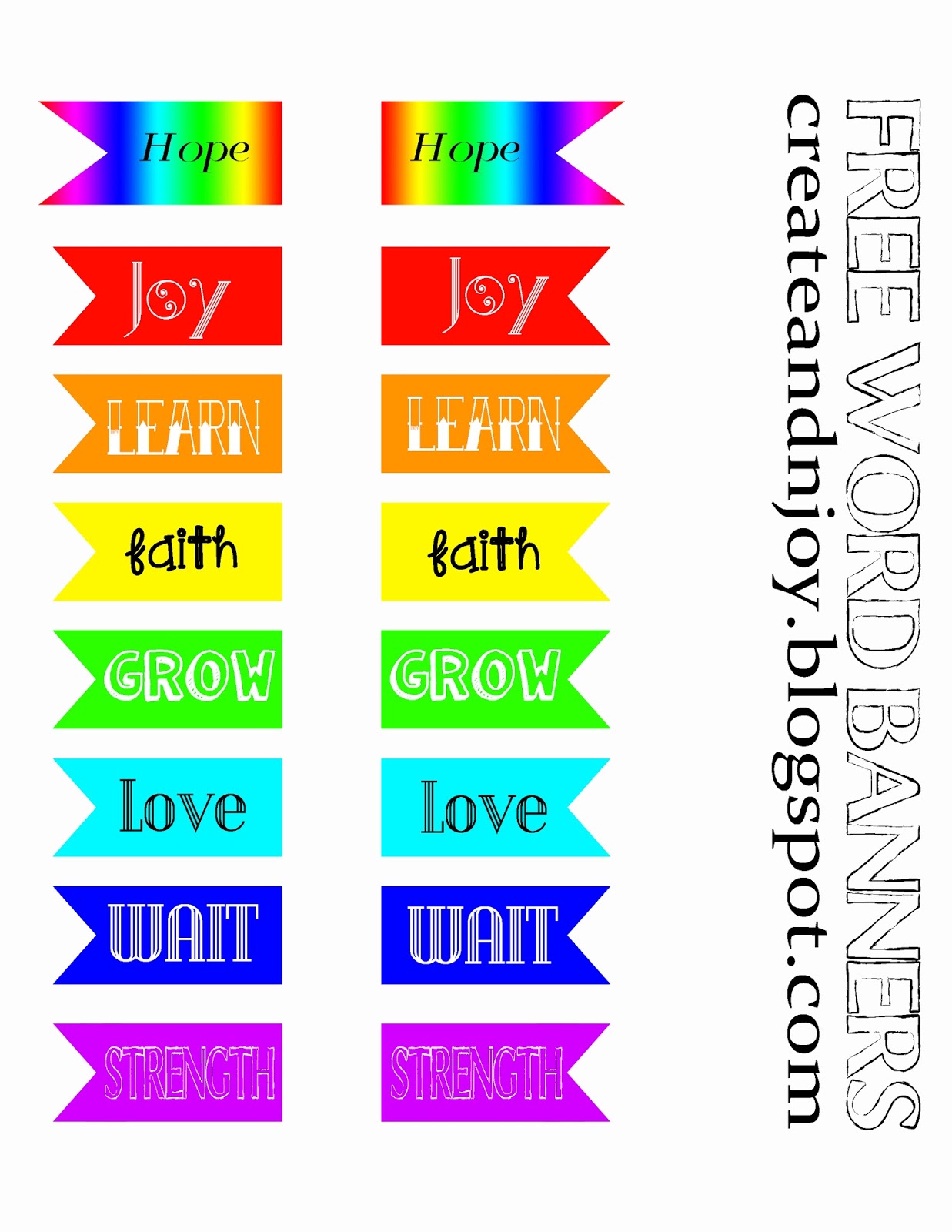 Create&N*Joy Free Printable Word Banners