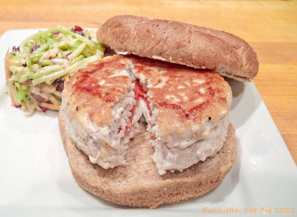 Recipe for Stuffed Turkey Burgers with Goat's Cheese and Roasted Red