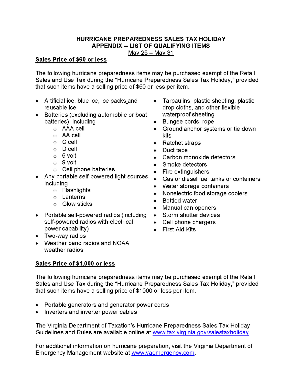 Virginia's Sales Tax Holiday