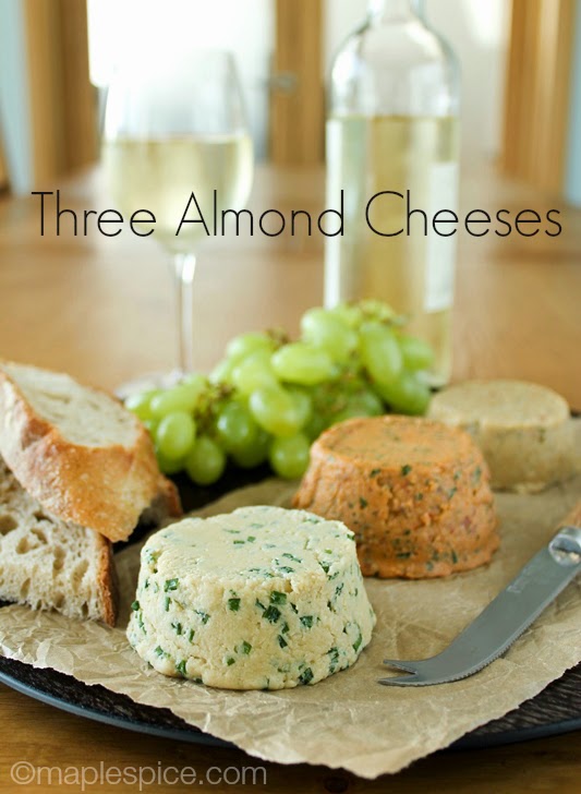 A Trio of Vegan Almond Cheese: Chive, Sun-Dried Tomato & Basil, Chili & Rosemary. Soy and Gluten Free.