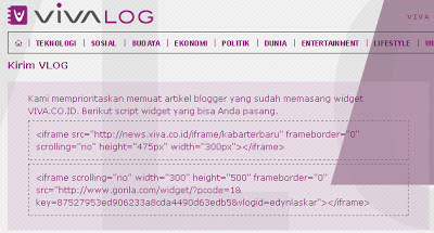 Kode Widget Viva Log