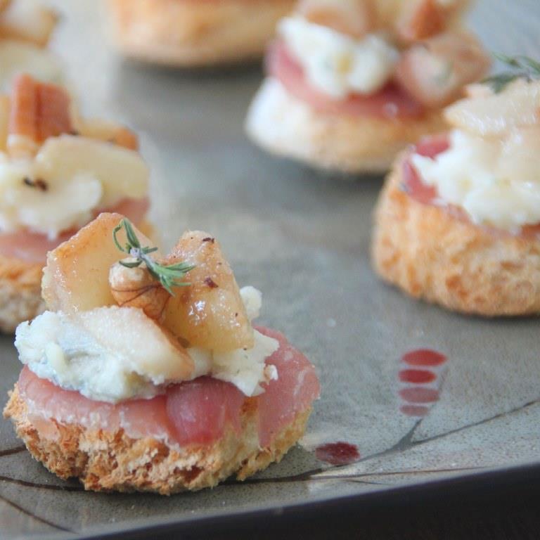 Roasted Pears, Prosciutto and Canapés