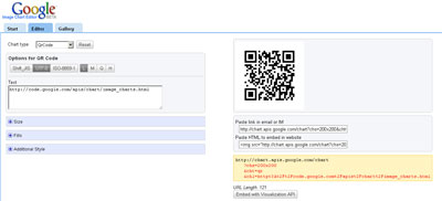 Image of Google's QR code generator.