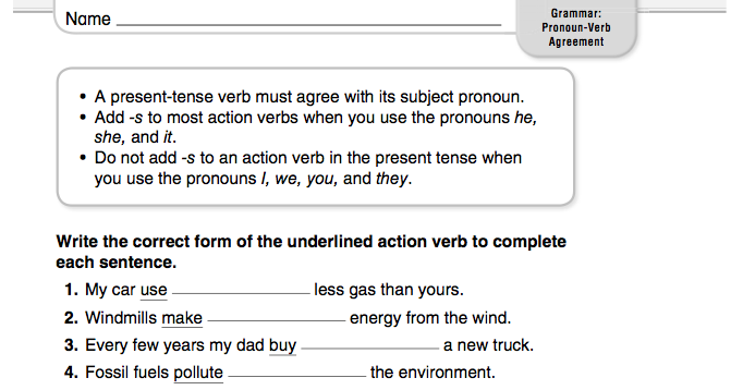 Homework 2012-2013: January 22nd - Pronoun Verb Agreement
