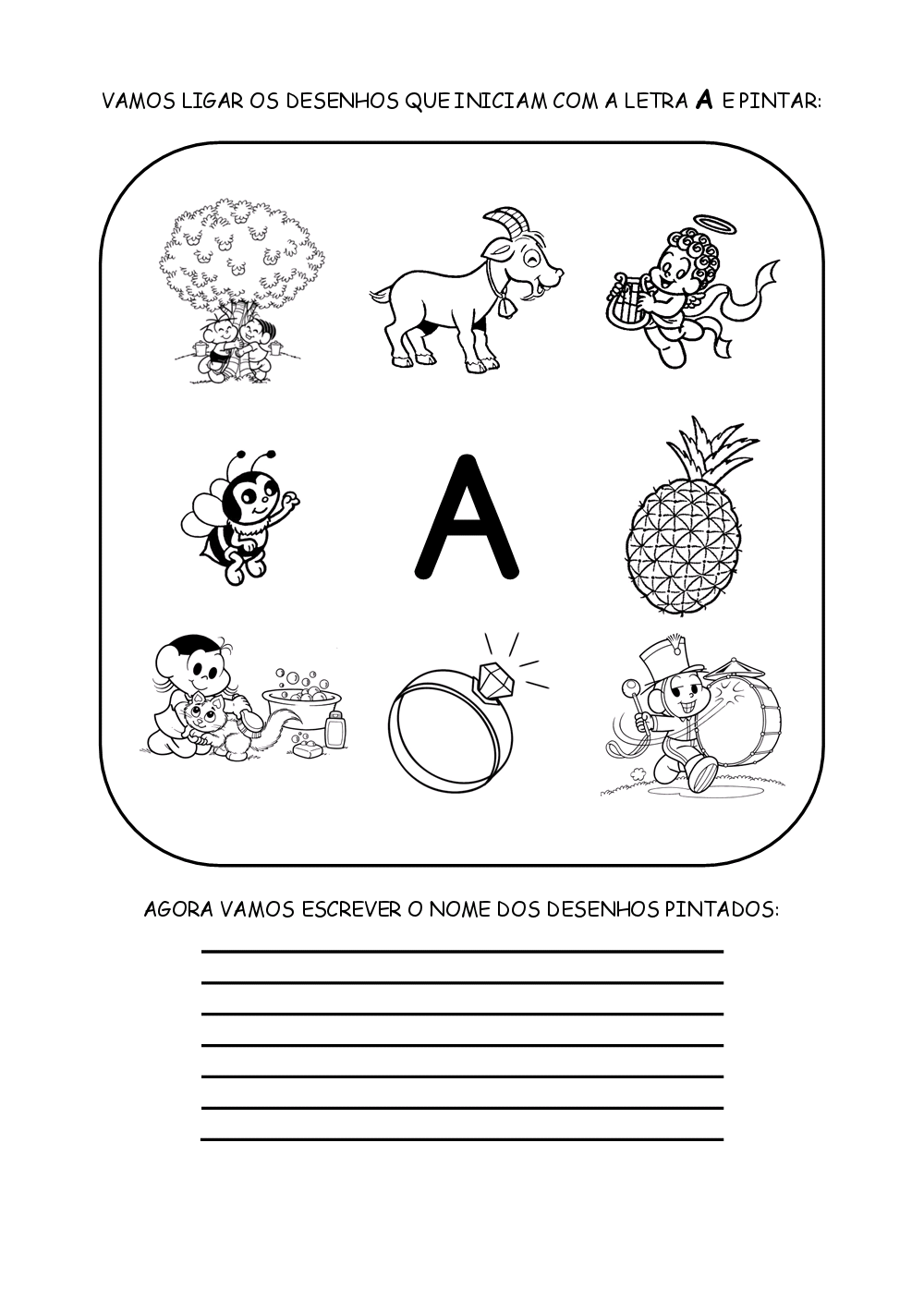 alfabetizando com mônica e turma ligar os desenhos à letra inicial