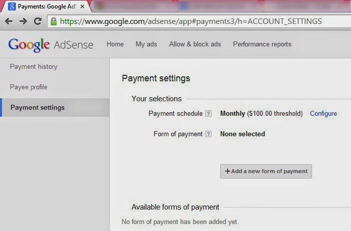 adsense add new form of payments