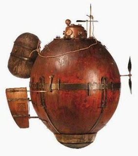 A replica of David Bushnell’s “turtle”, a one-man hand-pedaled submarine used in the American War of Independence, with limited success