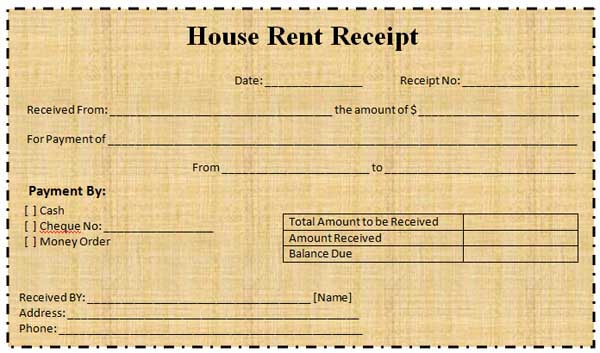 house rent receipts format