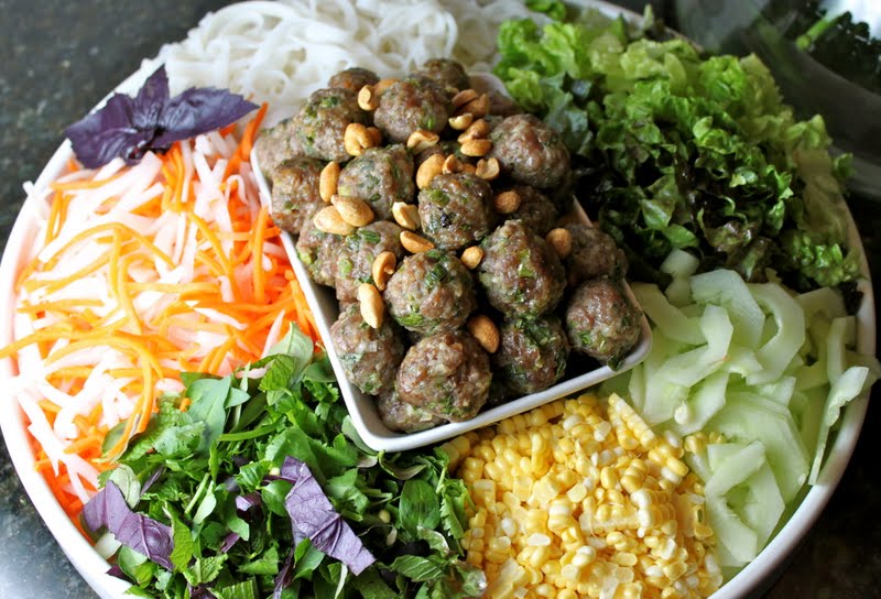 Vietnamese Noodle and Meatball Salad with PeanutGinger Vinaigrette