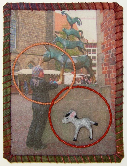 Robin Atkins, Travel Diary Quilt, detail, Four Musicians of Bremen, Germany