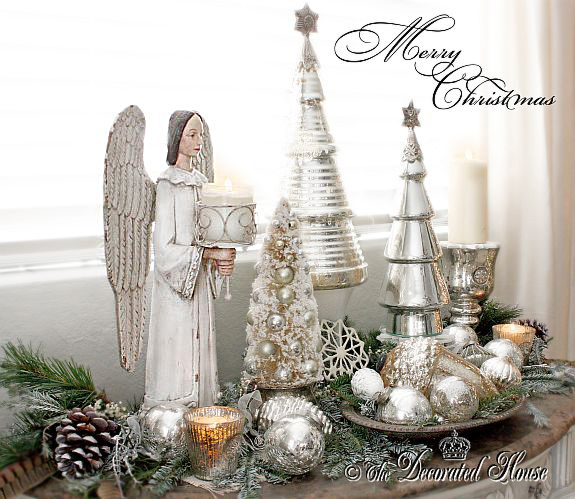 The Decorated House - White Christmas Angel with Mercury Glass 