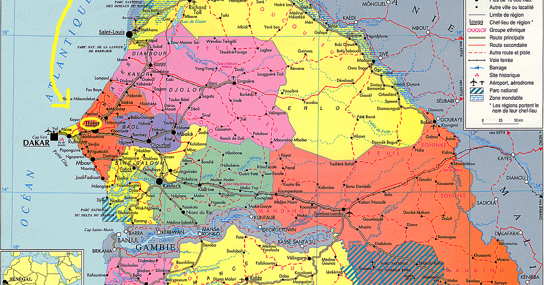 Salam alekoum Carte du Sénégal notre déstination Thiès