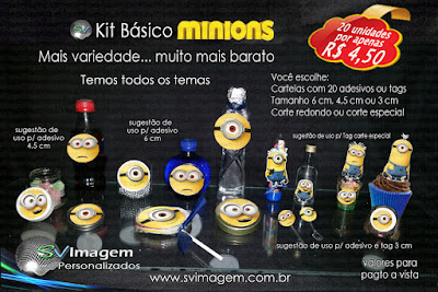 Kit de Adesivos e tag no tema Minions - Malvado Favorito para personalizar sua festa