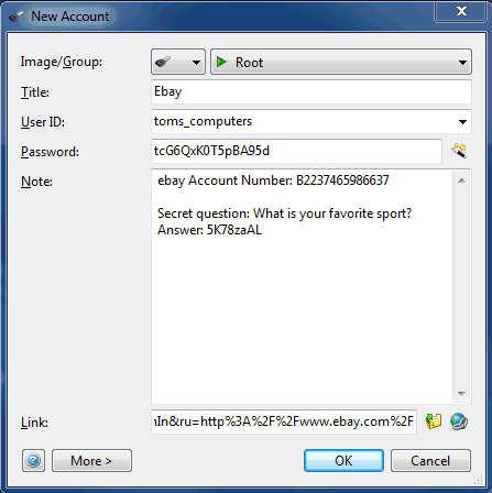properties tab of password agent lite