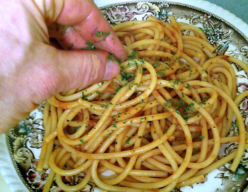 Kissing the Cook Bloody Mary Sauce with Bucatini Pasta