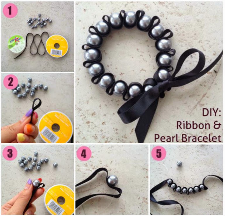 Ideas & Products Ribbon and Pearl Bracelet