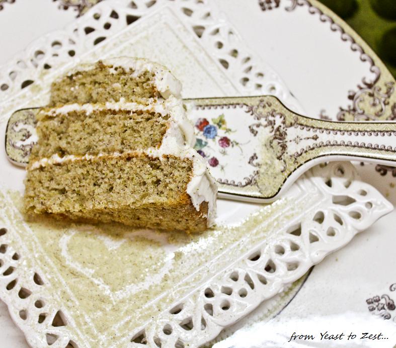 From Yeast to Zest Pistachio cake with cream cheese frosting...