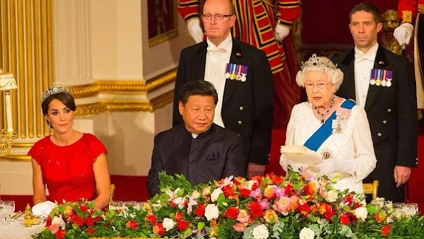 The Duchess of Cambridge attend her first state banquet at Buckingham Palace