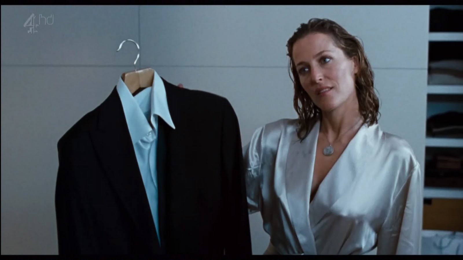 Celebrate Progress: gillian anderson - silver satin robe