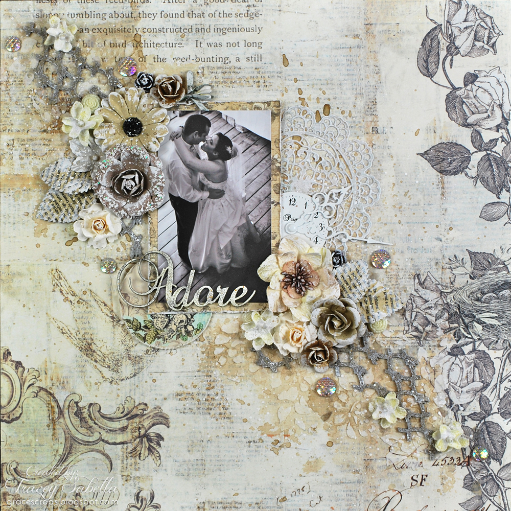 Garden of Grace "Adore" Wedding Mixed Media Layout with VIDEO TUTORIAL Scraps of Elegance