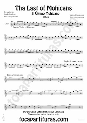 Tubescore The Last of the Mohicans sheet music for Oboe Last of Mohicans Soundtrak 