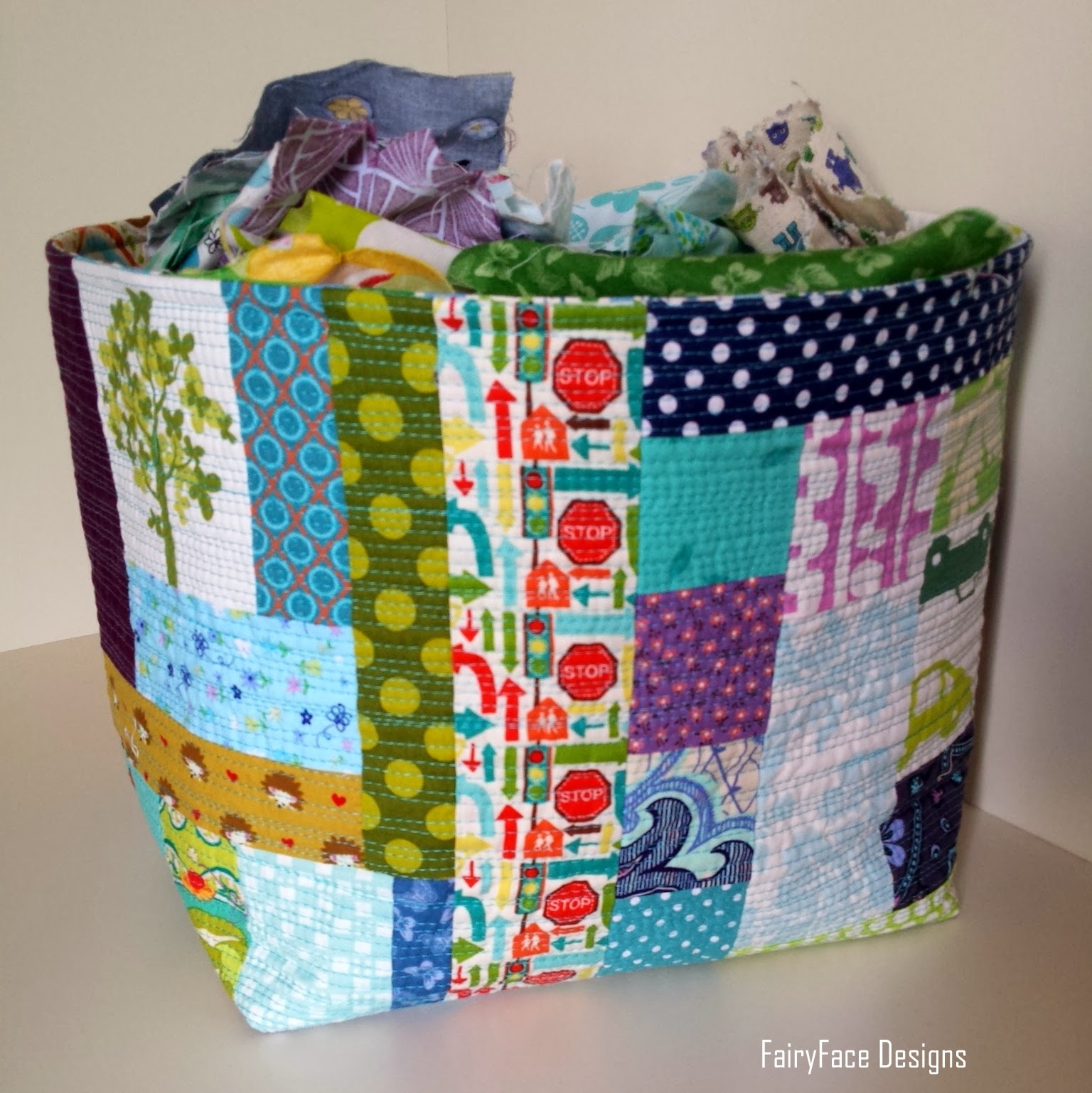 FairyFace Designs Great big scrappy fabric basket